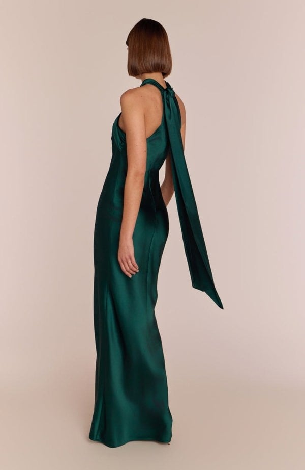 Rewritten London Roma Dress in Forest Green Satin