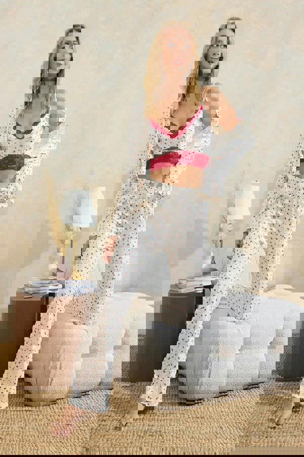 WOVCOR 3-Piece 100% Cotton Floral Lace Ribbed Knit Pajama Set