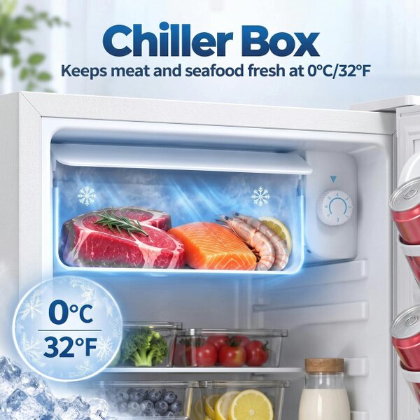 HOMCOM 73 L Mini Fridge with Chiller Box and Reversible Door, White