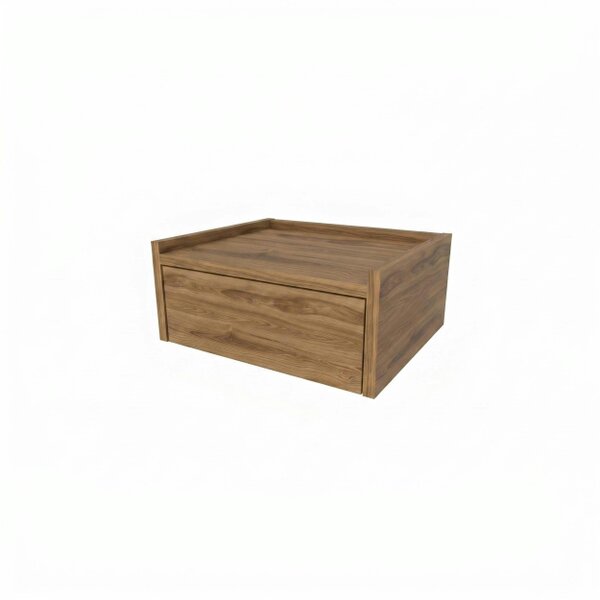 Decortie Brisa Wall Mounted Bedside Table Drawer and Open Tray Shelf - Whiskey Oak