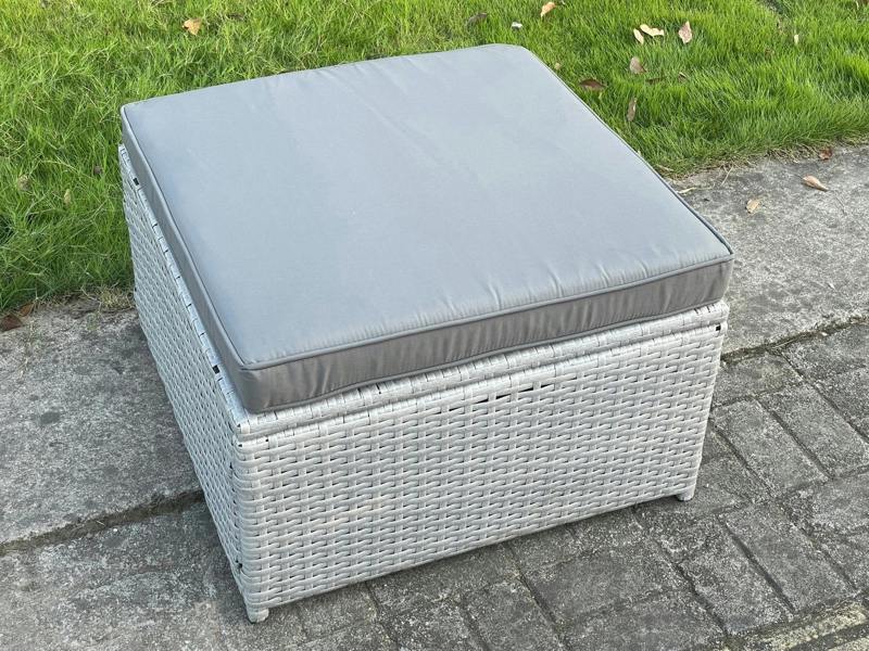Fimous Light Grey Rattan Footstool Patio Outdoor Garden Furniture Accessory With Thick Dark Grey Cushion