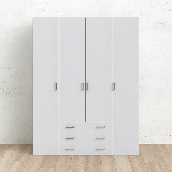 Furniture To Go Space Wardrobe - 4 Doors 3 Drawers in White 2000