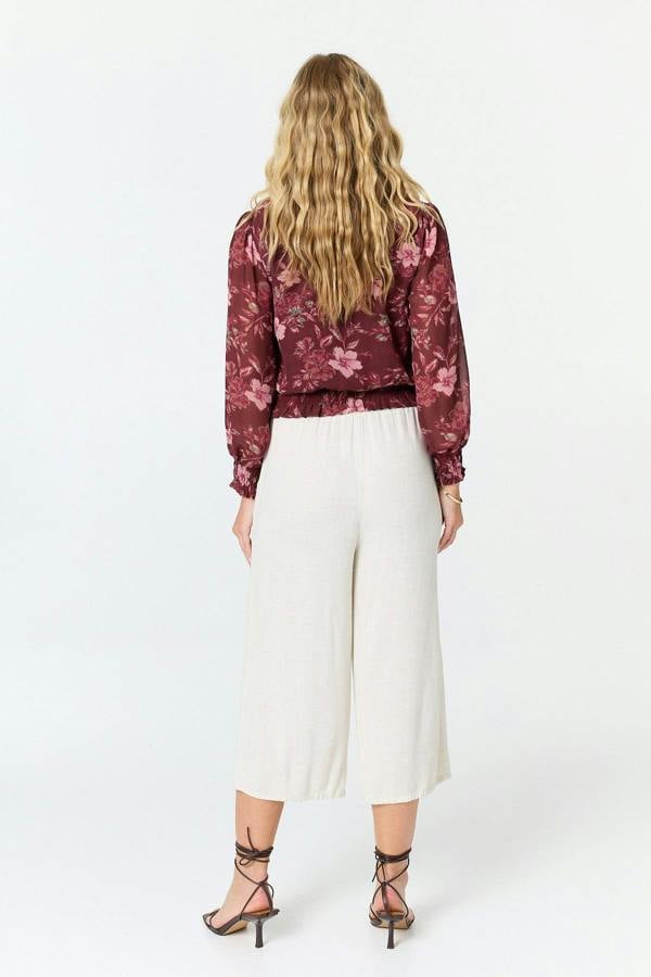 Red | Floral Long Sleeve Ruched Wrap Blouse
