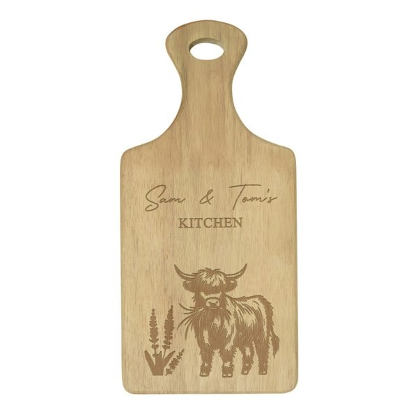 Personalised Memento Company Personalised Highland Cow Paddle Chopping Board