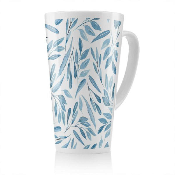 Benjamin Tate Design Watercolour Blue Branches With Leaves Latte Mug