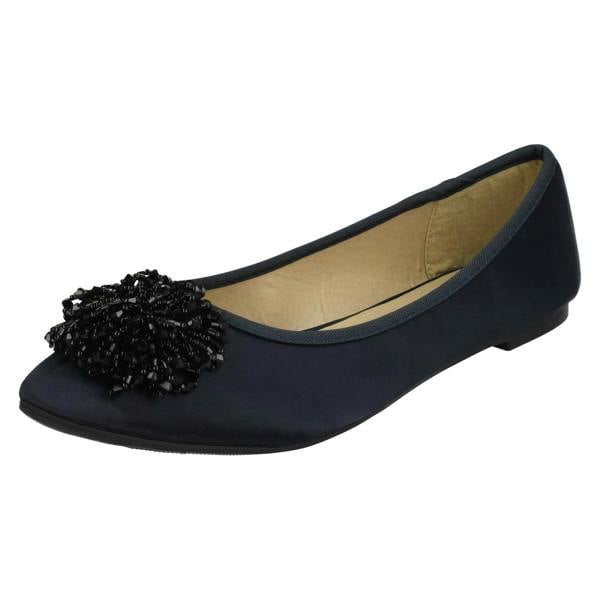 Spot On Ladies Spot On Beaded Ruffle Vamp Flat Ballerina