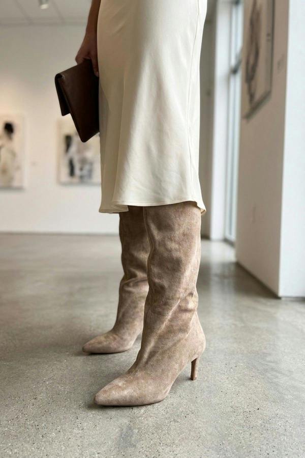 Ines Faux Suede Over The Knee Boots - Khaki