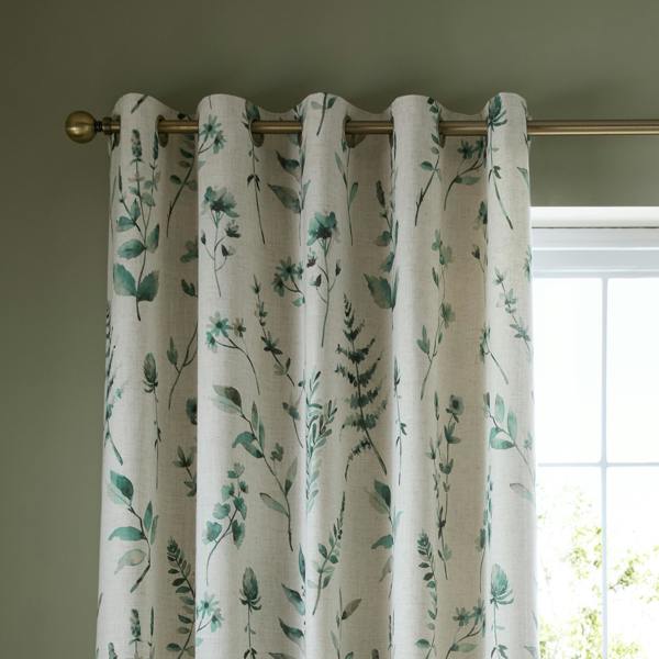 Catherine Lansfield Watercolour Leaves Lined Eyelet Curtains Natural / Green