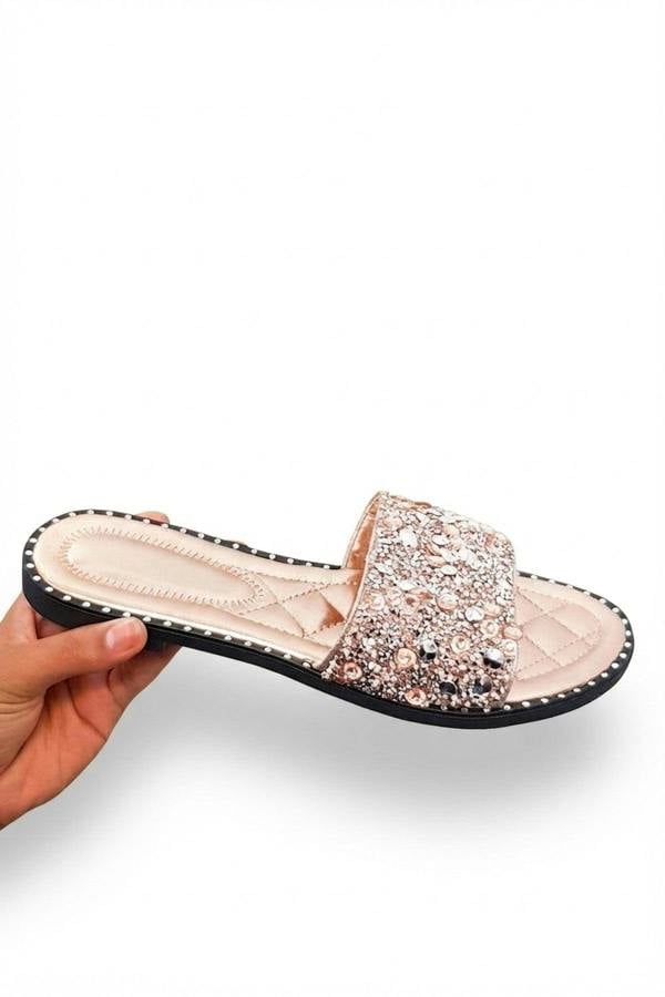 Sofie Embellished Slip On Sandals - Champagne_wb