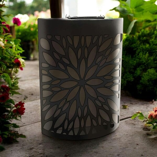 EDH Door Hardware Small Metal Curved Abstract Flower Solar Wall Panel – 25.5 x 19 x 5.5 CM | Solar-Powered Outdoor Wall Art | LED Metal Garden Panel