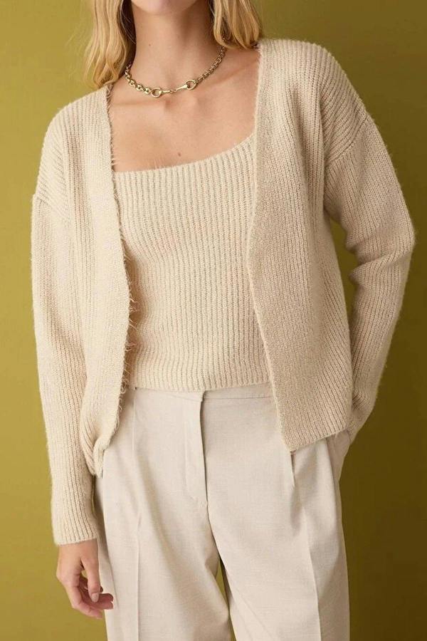 WOVCOR 2-Piece Knit Soft-Textured Blouse-Cardigan Set