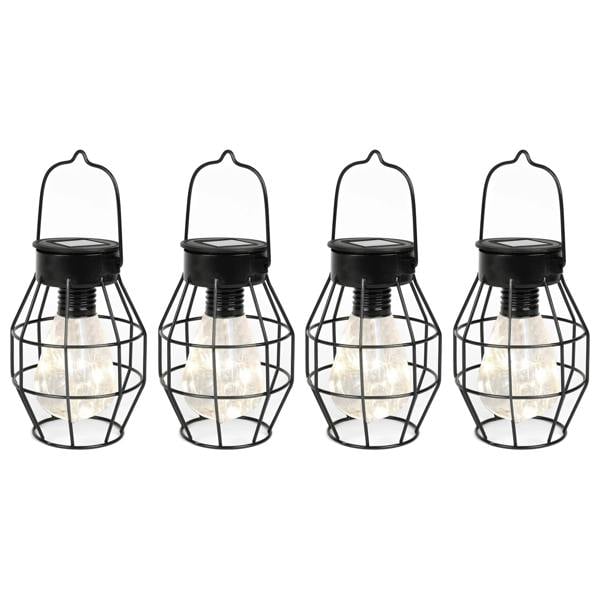 Gardenwize Pack of 4 Timeless Caged Mini Solar Lanterns Vintage Hanging LED Lights
