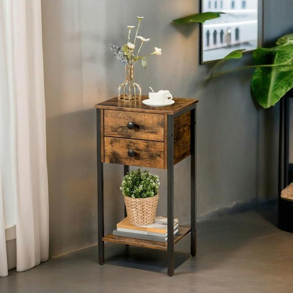 Rafaelo Mobilia Slim Side Table with 2 Drawers