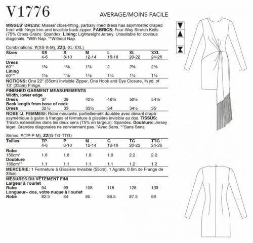 Vogue Sewing Pattern 1776, Dresses for Women, Y (XS-S-M) - Intermediate
