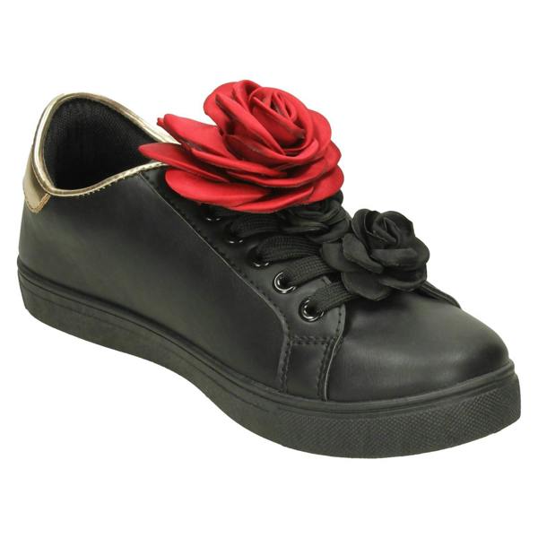 Spot On Ladies Spot On Big Flower Trim Pumps