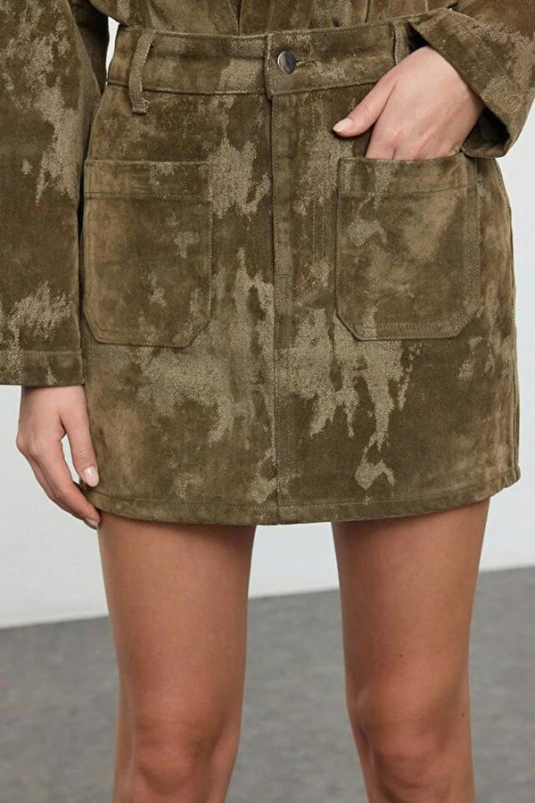 WOVCOR Suede-Look Normal Waist Mini Denim Skirt
