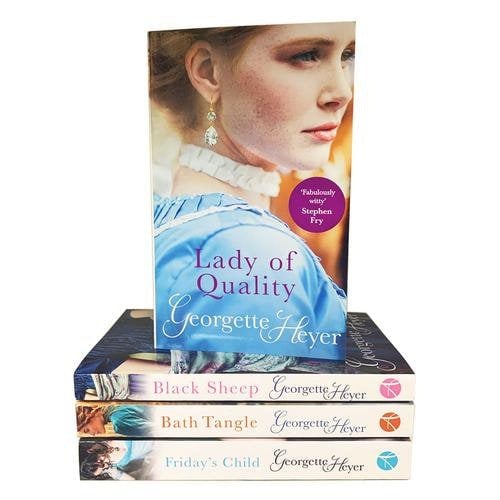 Georgette Heyer 4 Book Set - Lady Of Quality Black Sheep Bath Tangle Fridays Child