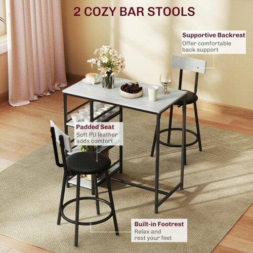 Wyld Haus Raco Sera Wooden Grey And Black 3 Piece Kitchen Dining Set With Integrated Shelving