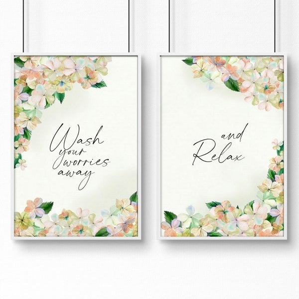 Prints of flowers for the bathroom | Set of 2 wall art prints