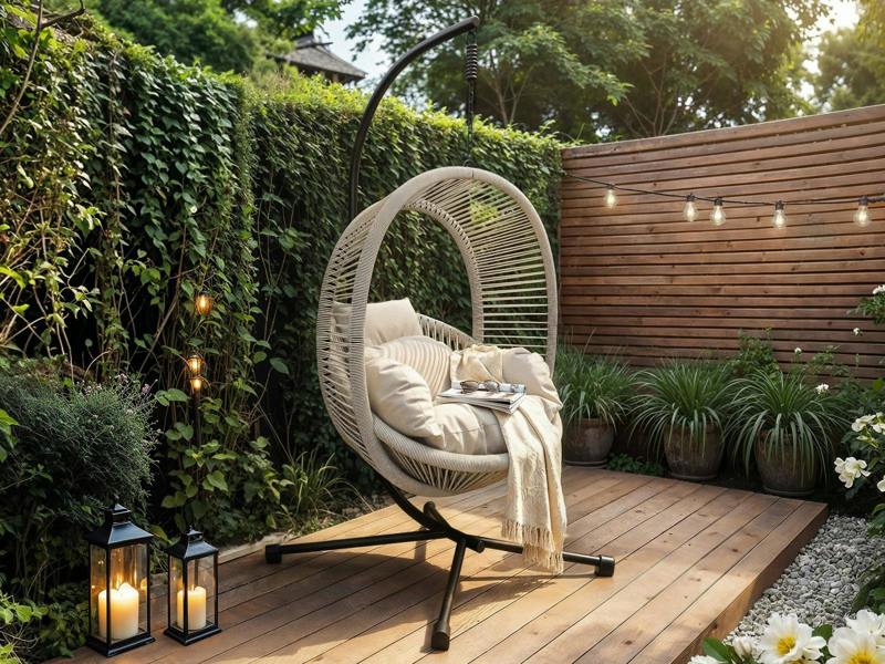 Lana Garden Swing Chair Light Beige Rattan