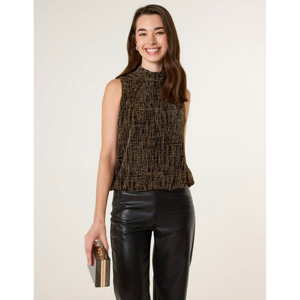 Blue Vanilla High Neck Lurex Puffball Sleeveless Blouse