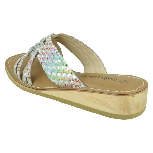 Leather Collection Ladies Leather Collection Low Wedge Platform Sandals F00424