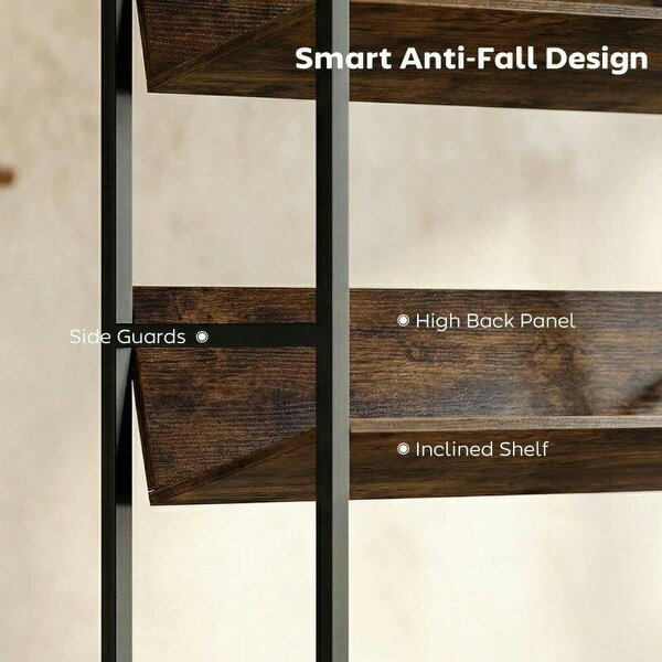 Bookshelf 5-Tier Metal Frame Room Divider Bookcase Storage Shelves for Living Room Rustic Brown