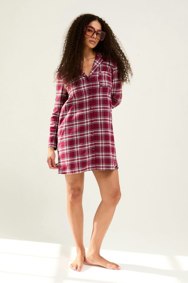 Plaid Nightshirt in Bordeaux - Nightgowns