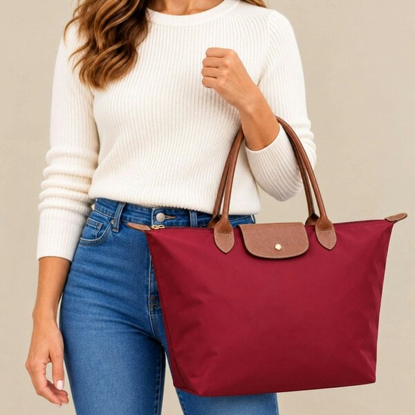 Love EMVY Large Women’s Zip Top Tote Bag with Twin Handles - Burgundy