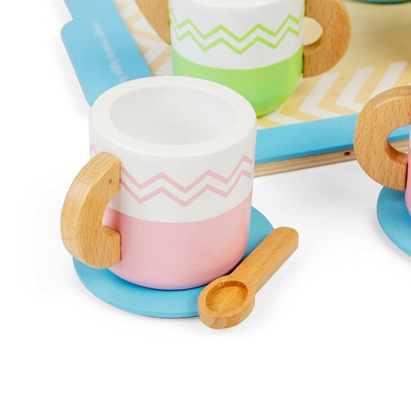 Bigjigs Toys Wooden Tea Tray Set Complete With Teapot, Cups & Saucers, Milk Jug And More