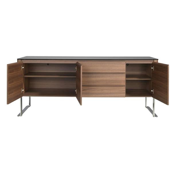 Angel Cerdá Sideboard Walnut, Chrome-plated Steel and Black Glass Top 3060