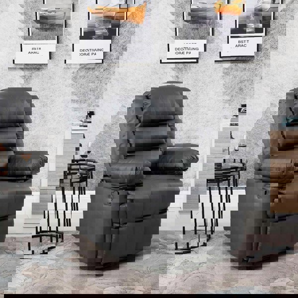 SQUAREBOXX Lisbon Home Lounge Leather Manual Recliner Armchair in Grey