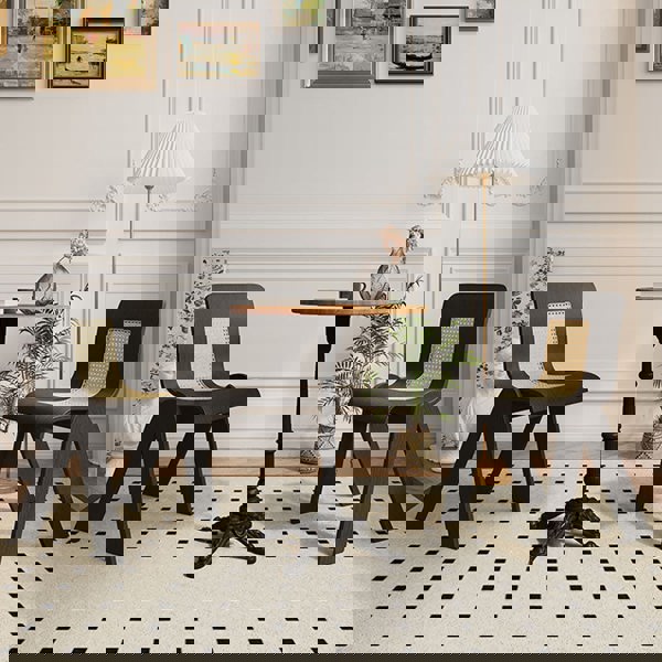 Verna Curve Dining Chair, Black & Rattan-Weilai Concept-Weilai Concept