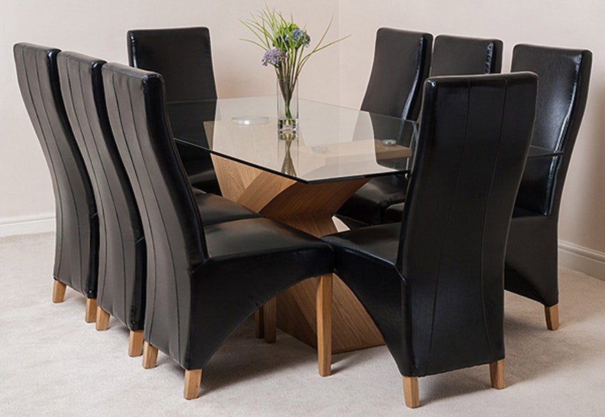 That's Furniture Valencia Oak Large Glass Dining Table & Lola Leather Chairs