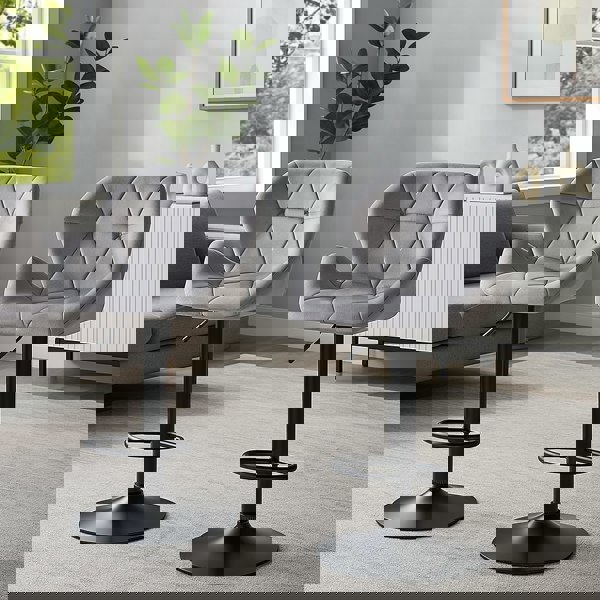 Modcraft Set of 2 Grey Velvet Bar Stools Adjustable Swivel Breakfast Chairs with Footrest & Metal Base