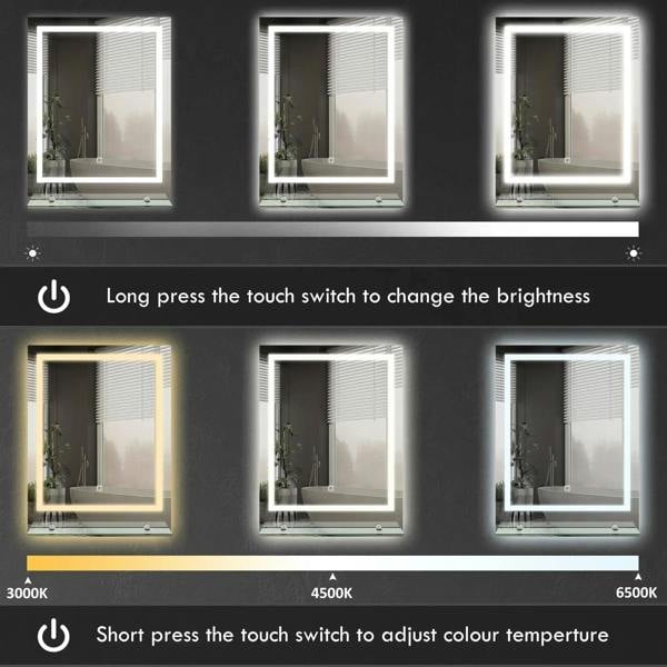 Three brightness illuminated bathroom mirror with LED border and touch switch