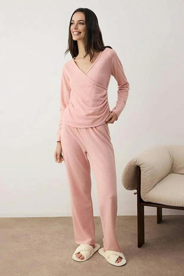 WOVCOR 2-Piece Wrap-Around Soft Touch Winter Knitted Pajama Set