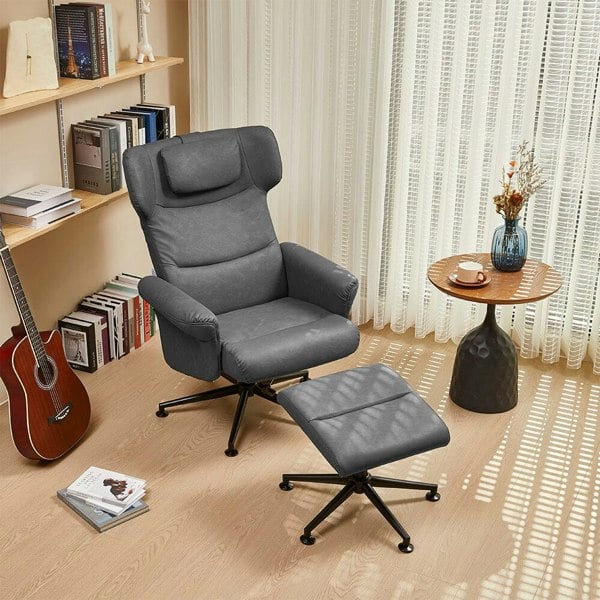 Black/Grey/Brown Faux Leather Swivel?Armchair with Footstool Living and Home