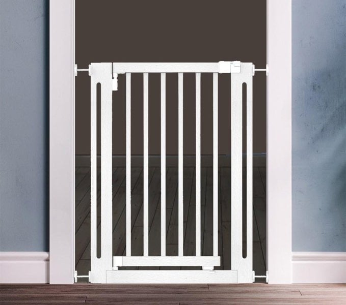 Safetots Wooden Elegance Gate, White, 95cm - 103cm, Pressure Fit Safety Gate, 73cm Extra Wide Doorway, Easy Installation