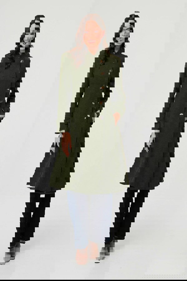 Khaki | Button Front Funnel Neck Coat
