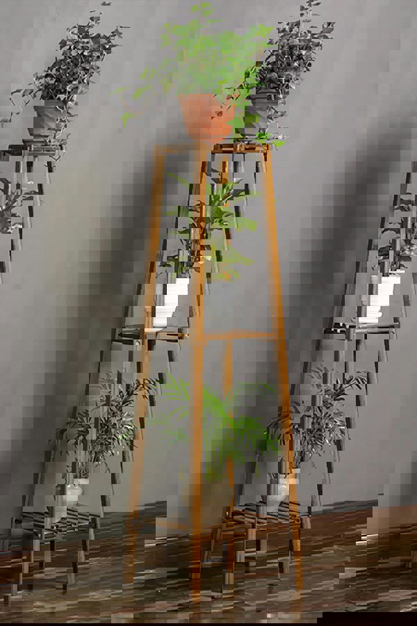 Living and Home Vintage Tiered Indoor Plant Stand Solid Wood Display Shelf