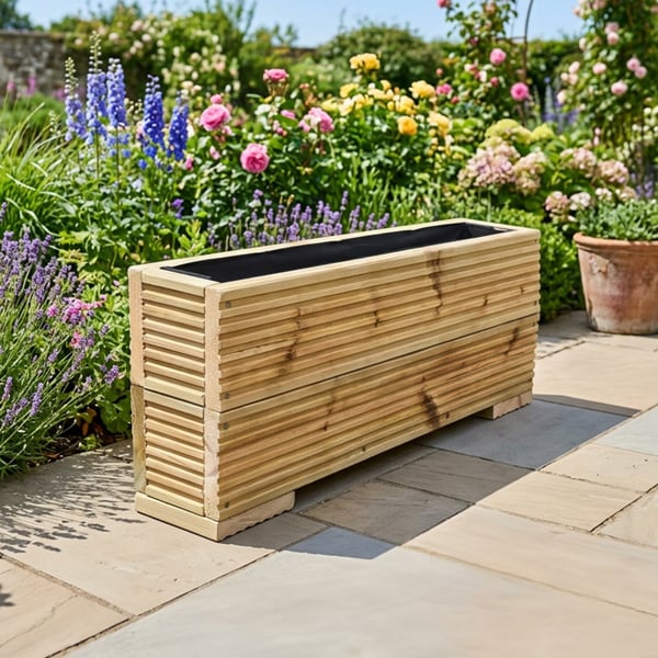 Narrow Lined Decking Planter ideal for growing screens 15cm wide