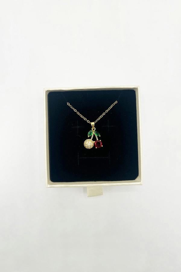 SVNX Cherry Rhinestone Gold Necklace