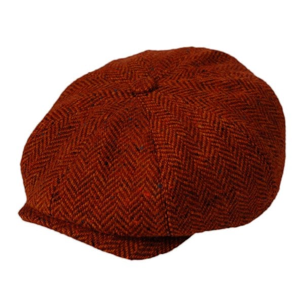 Gamble & Gunn Molloy & Sons Irish Donegal Tweed British Made Vermilion Red Button Top Cap