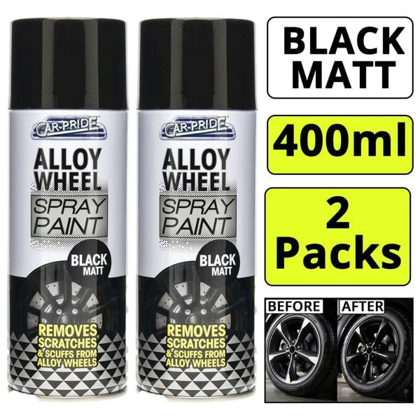 Carpride 2X Alloy Wheel Black Matt Spray Paint 400ml