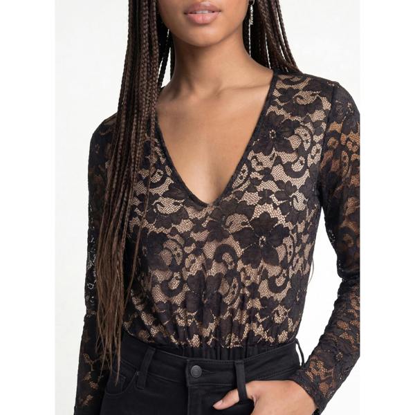 Pink Vanilla Long Sleeved Lace Mesh Bodysuit