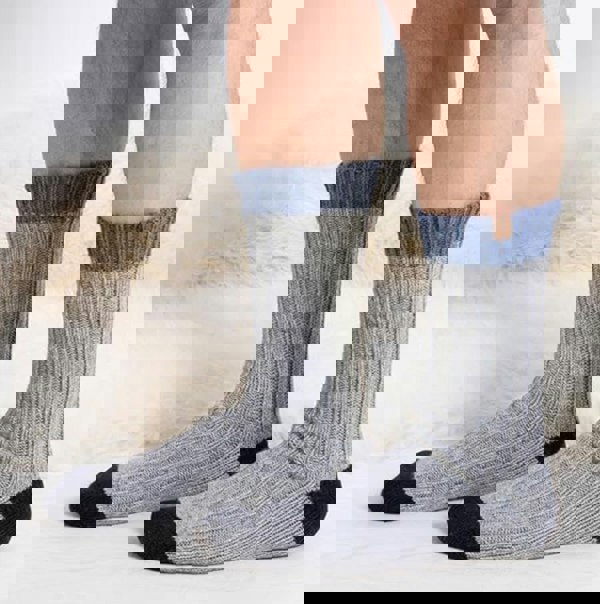 Totes Toasties CHUNKY TWIST WOOL BLEND BOOT SOCKS (TWIN PACK) Mens Navy / Grey