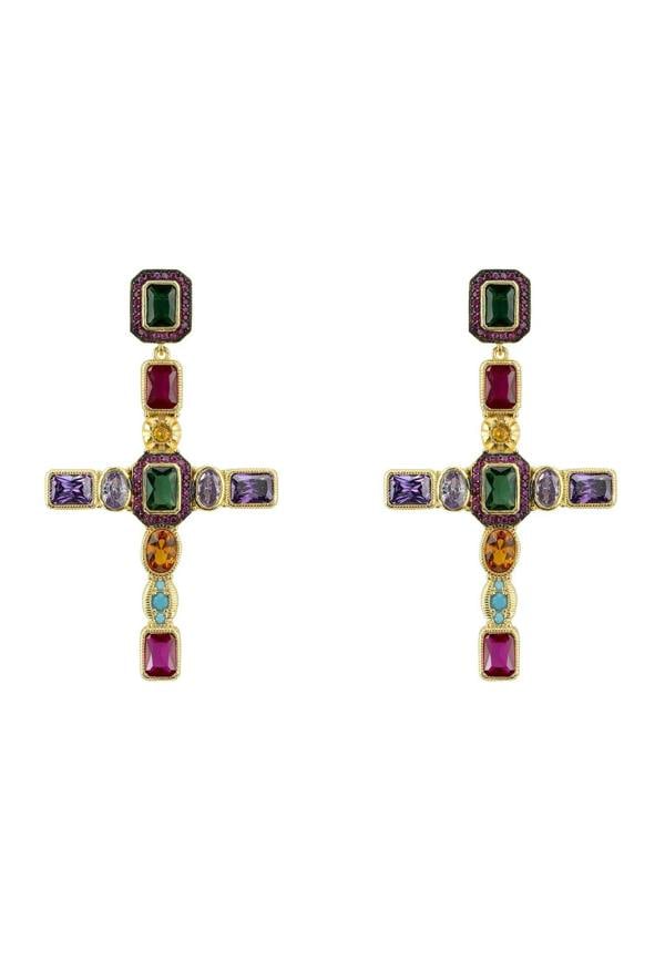 Latelita Maria Extra Large Gemstone Fashion Earrings Gold (Cross)