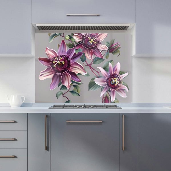 Warren Reed - Designer Purple Passion Flowers Kitchen Splashback