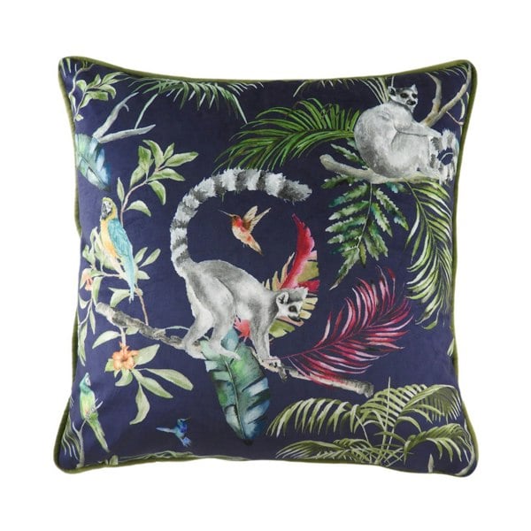 Evans Lichfield Jungle Lemur Cushion Cover - Blue/Green/Grey